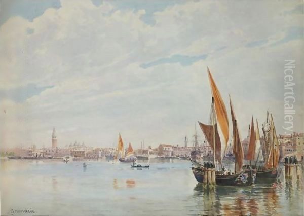 Boats On The Lagoon With The Doge's Palace In The Distance - view 1