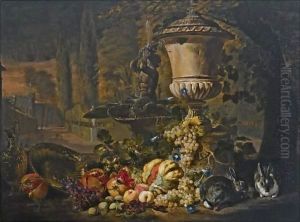 A Still Life Of Fruit, Including A Melon, Open Pomegranates And Grapes, An Ornamental Urn by David de Coninck