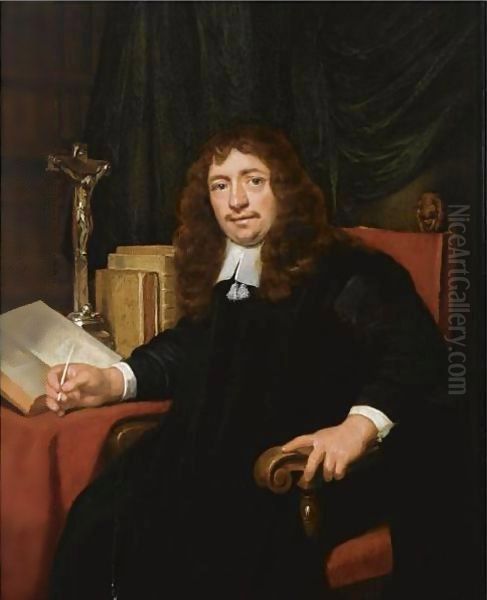Portrait Of A Man Seated At A Table In His Study, Holding A Pen - view 1