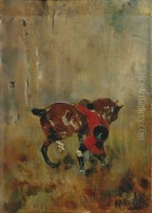 Cavalier De Chasse A Courre Ressanglant Son Cheval