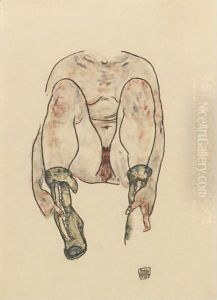 Seated Female Nude With Green Boots by Egon Schiele