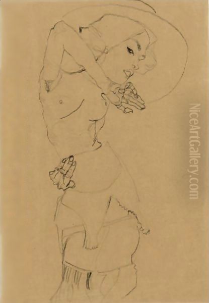 Standing Nude With Large Hat (Gertrude Schiele) - view 1