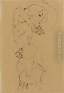 Standing Nude With Large Hat (Gertrude Schiele) by Egon Schiele