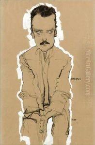 Portrait Of Eduard Kosmack, Frontal, With Clasped Hands by Egon Schiele