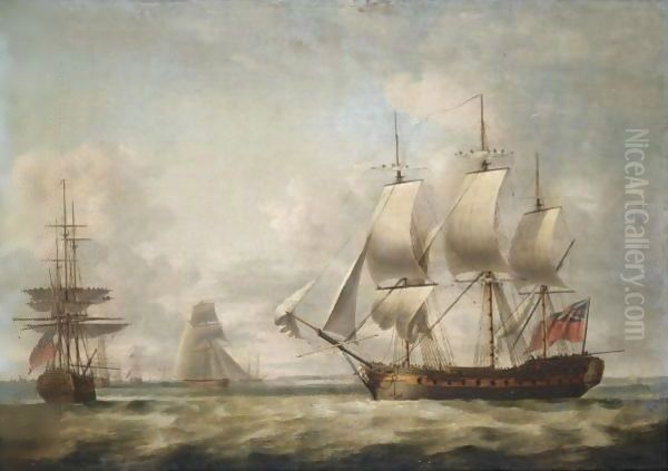 A 32-Gun Frigate Taking In Sail And Other Shipping Off The Coast - view 1