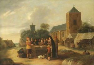 A Village Fair With A Quack Doctor Entertaining A Crowd