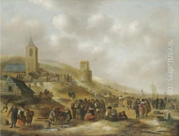 A View Of The Beach At Scheveningen With Fishermen Selling Their Catch - view 1