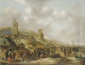 A View Of The Beach At Scheveningen With Fishermen Selling Their Catch