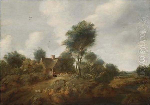 A Wooded Landscape With Figures Before A Cottage - view 1