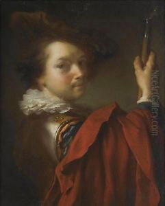 Portrait Of A Gentleman, Half Length, Wearing A Cuirasse, A Hat And A Red Cape by Jean-Alexis Grimou