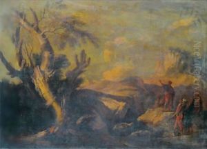 A River Landscape With Fishermen In The Foreground by Salvator Rosa