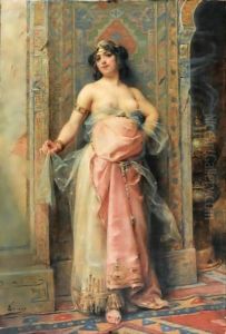 A Young Oriental Girl With A Perfume Burne by Henri Adriene Tanoux