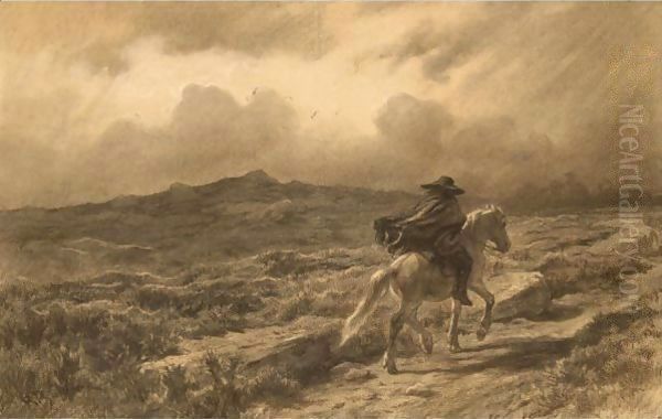 Horse And Rider On The Scottish Highlands (The Approaching Storm) - view 1