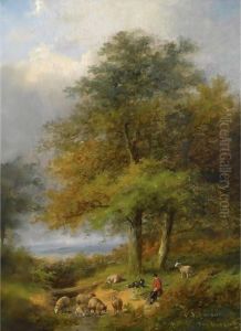 A Shepherd In A Forest Landscape