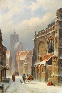Figures In The Streets Of A Wintry Town