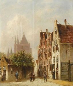 Figures In The Streets Of A Sunlit Town by Pieter Gerard Vertin