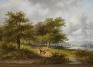 Travellers On A Country Road, A Town In The Distance by Jan Evert Morel