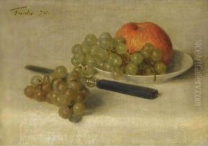 A Still Life With An Apple And Grapes by Ignace Henri Jean Fantin-Latour