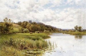 Cattle Grazing In A River Landscape With A Church Beyond Cattle Grazing In A River Landscape With A Church Beyond