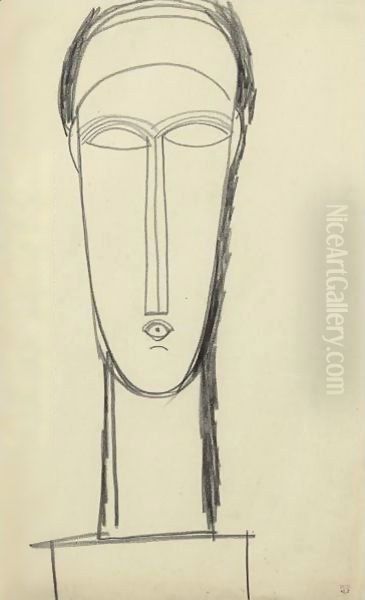 Tete De Face Posee Sur Un Socle - view 1