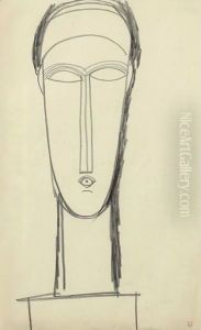Tete De Face Posee Sur Un Socle