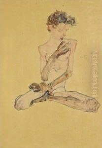 Sitzender Junge (Seated Boy) by Egon Schiele