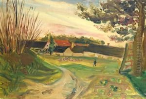 Promeneurs Devant Une Ferme by Abraham Mintchine