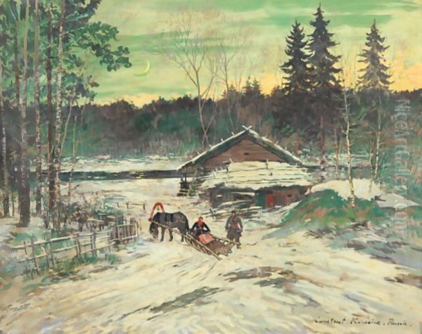 Chasseur Discutant Avec Une Femme Dans Un Traineau - view 1