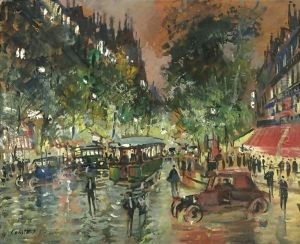 Parisian Boulevard By Night 2 by Konstantin Alexeievitch Korovin