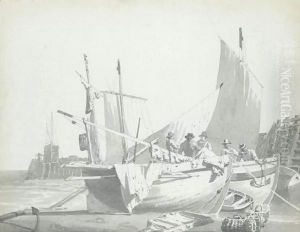 Boats In The Harbour At Dover by Joseph Mallord William Turner