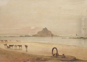Cattle On The Beach With St. Michael's Mount Beyond Cattle On The Beach With St. Michael's Mount Beyond