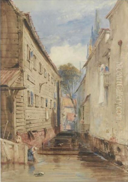 A Canal Between Old Buildings At Rotterdam - view 1
