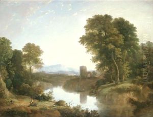 Landscape With River And Castle Ruin Beyond by William Traies