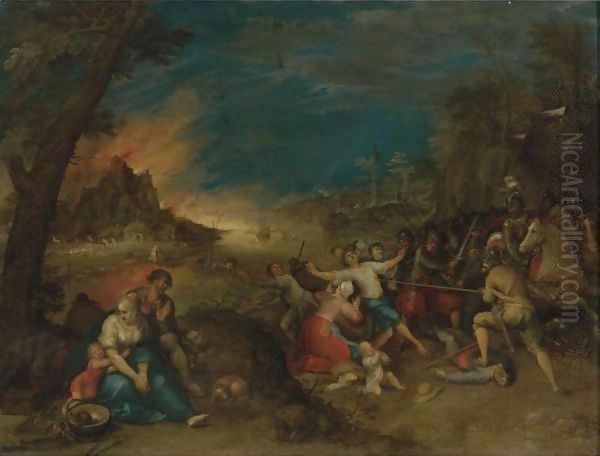 Soldiers Attacking Peasants Before A Burning Village (The Horrors Of War) - view 1