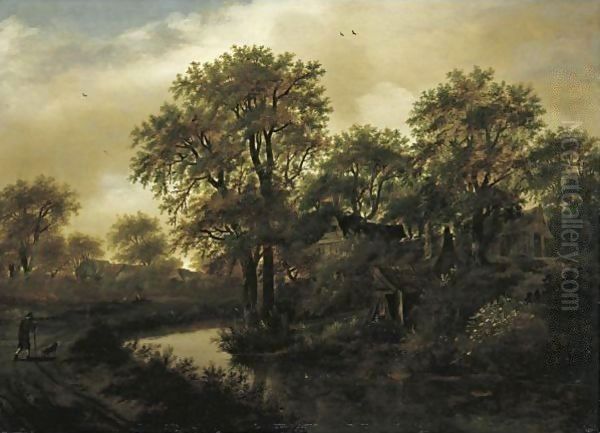 A Landscape With A Stream, Cottages In A Wood, And A Peasant With His Dog On A Path - view 1
