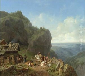 Tavern In The Alps by Heinrich Burkel