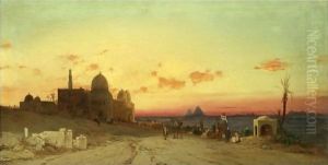 A View Of The Tomb Of The Caliphs With The Pyramids Of Giza Beyond, Cairo by Hermann David Solomon Corrodi