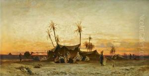 An Arab Encampment At Sunset by Hermann David Solomon Corrodi