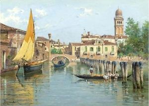 Gondolas On A Canal In Venice by Antonietta Brandeis