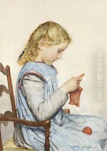 Girl Knitting, 1905 2 by Albert Anker