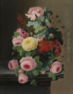 Still Life Of Flowers, Mainly Roses by Severin Roesen