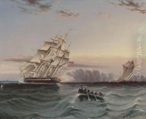 Us Frigate And Privateer by James E. Buttersworth