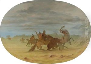 Indians Hunting The Grizzly Bear by George Catlin