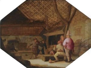 A Barn Interior With Peasants Conversing And Playing Ball by Bartholomeus Molenaer