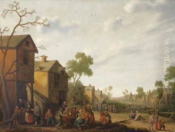 A Village Scene With Peasants Eating And Drinking Outside An Inn, Beggars To The Left - view 1