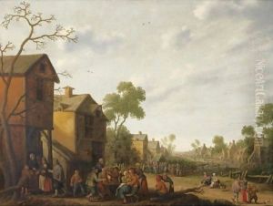 A Village Scene With Peasants Eating And Drinking Outside An Inn, Beggars To The Left by Joost Cornelisz. Droochsloot