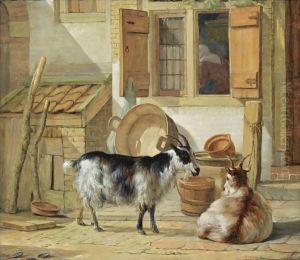 A Courtyard With Two Goats by Abraham van, I Strij