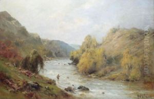 The Golden Valley, Fishing On The Dee by Alfred de Breanski