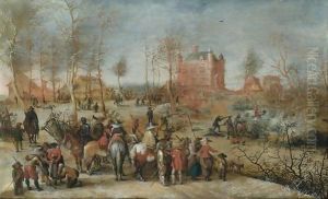 A Winter Landscape With Soldiers Defending A Town