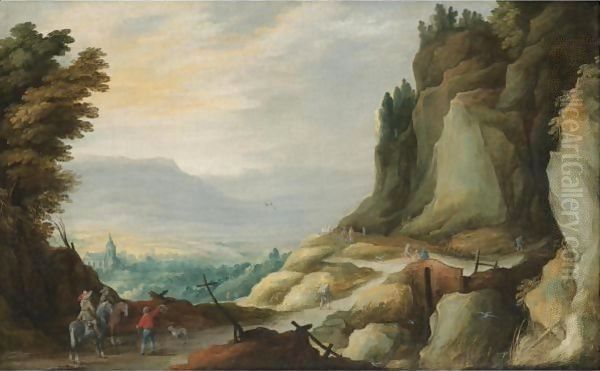 An Extensive Rocky Landscape With Travellers On A Path In The Foreground - view 1